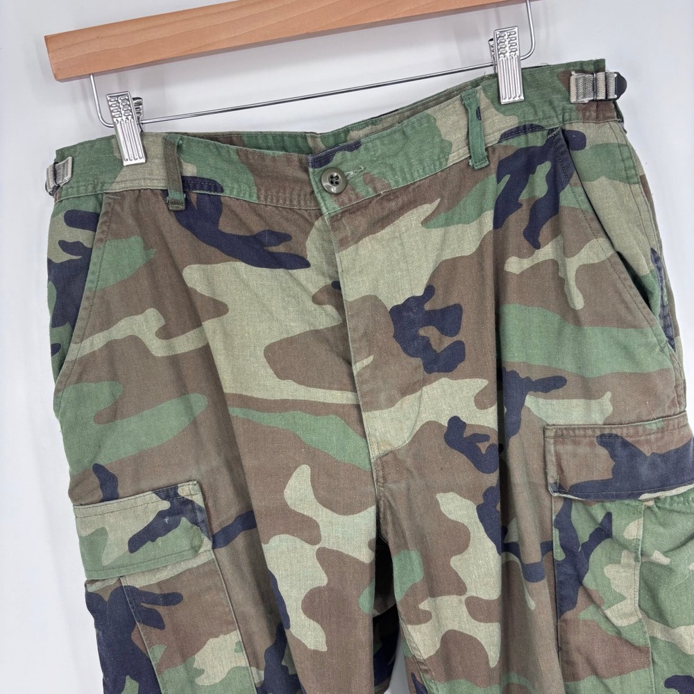 Vintage 80s US Military Woodland Camo Combat BDU Trousers Mens Medium Regular